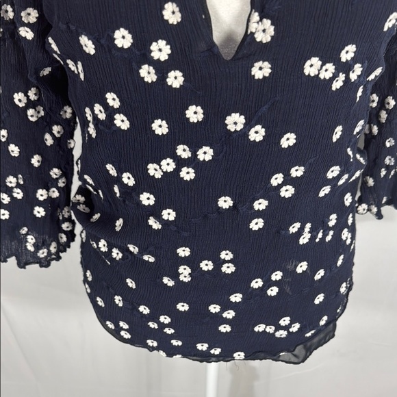 Rebecca Taylor Alessandra Embroidered Ruffle Navy Top Size M - Picture 4 of 11